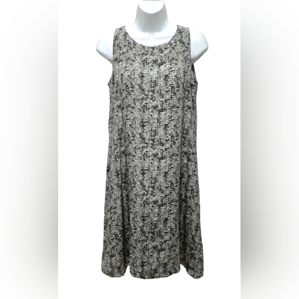 Eileen Fisher Silk Shift Dress White/Gray/Black Size XS Pockets